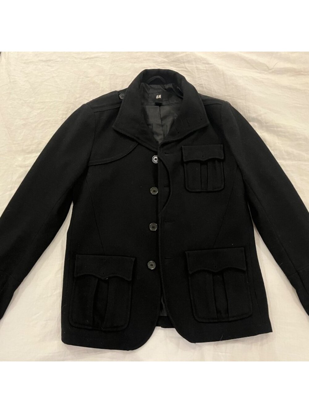 H&M Men’s Black Single-Breasted Peacoat Jacket Size 40R / EU 50